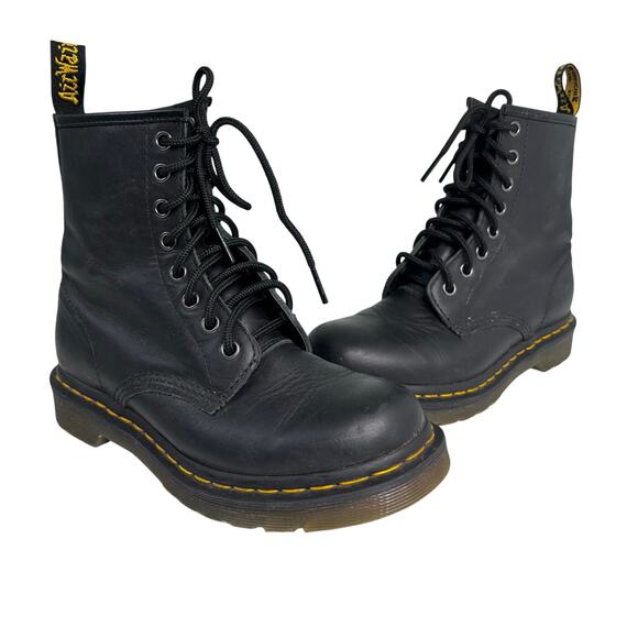 Dr Martens 11821 Black Leather 8 Eye Mid Boots 6 - Picture 1 of 11